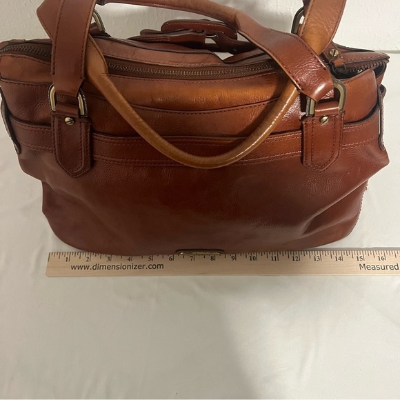 Cole Haan Cognac Leather Saddle Tote Hand Bag EUC Lots Pockets Business Casual - Picture 11 of 11